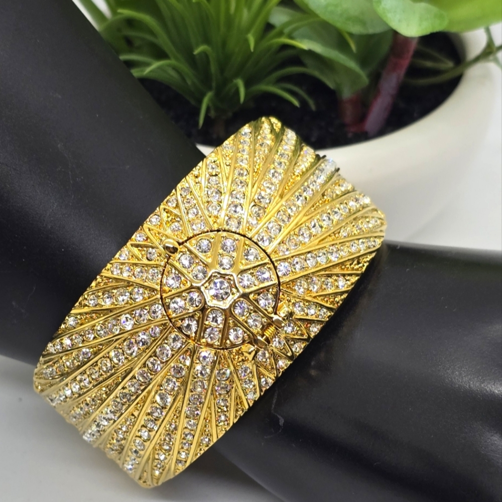 Victoria Wieck Crystal Cuff Bangle Hidden Analog Quartz Ladies Watch New Battery